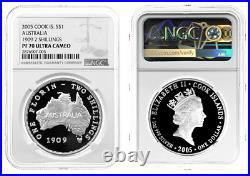 COOK ISLANDS 1 Dollar 2005 Silver 1oz. NGC PF70'Australian Pattern Florin 1909