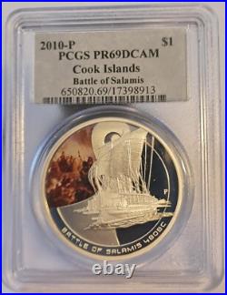 COOK ISLANDS / 2010-P 1$ Dollar OZ Silver Battle of Salamis PCGS PR67DCAM