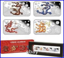 COOK ISLANDS 2012 4-Coin 1 oz Silver’Lunar Year of the Dragon’ Proof Set