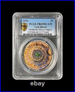 COOK ISLANDS. 2014, 5 Dollars, Silver PCGS PR69 Moldavite Meteor RARE COOK ISLANDS. 2014, 5 Dollars, Silver PCGS PR69 Moldavite Meteor RARE
