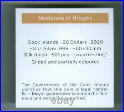 COOK ISLANDS 2020 $20 Madonna of Bruges 3 OZ. Gilt SILVER PCGS MS-69 GEM BU