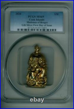 COOK ISLANDS 2020 $20 Madonna of Bruges Gilt SILVER PCGS MS-69 withBox and COA