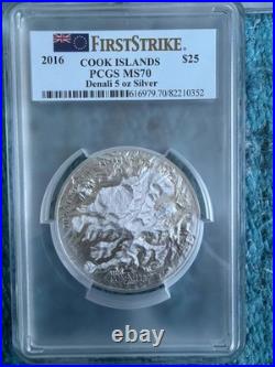 COOK ISLANDS $25 PCGS MS70 Denali 5 oz Silver Coin