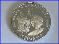 COOK ISLANDS Silver Proof Coin 1990 Christopher Columbus Fifty 50 Dollar