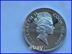 COOK ISLANDS Silver Proof Coin 1990 Christopher Columbus Fifty 50 Dollar