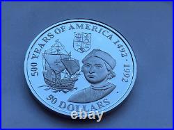 COOK ISLANDS Silver Proof Coin 1990 Christopher Columbus Fifty 50 Dollar