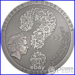 COYOLXAUHQUI STONE Antiqued Symbolism 3 Oz Silver Coin 20$ Cook Island 2021