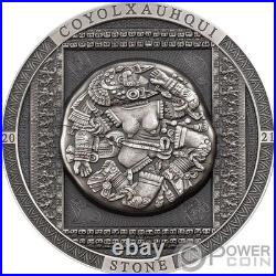 COYOLXAUHQUI STONE Antiqued Symbolism 3 Oz Silver Coin $20 Cook Islands 2021