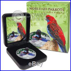 CRIMSON ROSELLA 3D World Of Parrots Silver Coin 5$ Cook Islands 2014