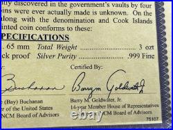 Cased 3 Ounce 1964 Cook Island Morgan Proof Silver Dollar. 999 + COA 3 oz. Coin