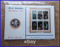 Christmas 1974 Cook Islands Proof Silver 1 oz Coin FDC, Hutt Series 121, #23/350