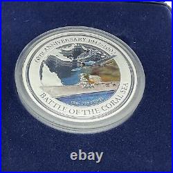 Cook 2002 Battle Coral Sea $10 Dollars 10oz Colour Silver Coin Proof (Sh30/U7)