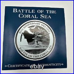 Cook 2002 Battle Coral Sea $10 Dollars 10oz Colour Silver Coin Proof (Sh30/U7)