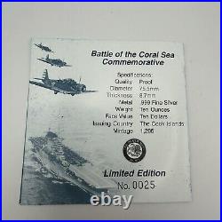 Cook 2002 Battle Coral Sea $10 Dollars 10oz Colour Silver Coin Proof (Sh30/U7)