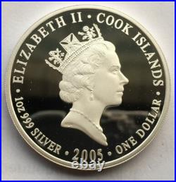 Cook 2005 Vergulde Draeck Dollar 1oz Silver Coin, Proof