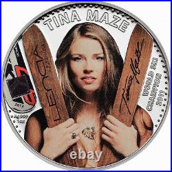 Cook 2013 Tina Maze 5 Dollars 1oz Colour Silver Coin, Proof