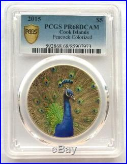 Cook 2015 Peacock 5 Dollars PCGS PR68 1oz Silver Coin, Proof