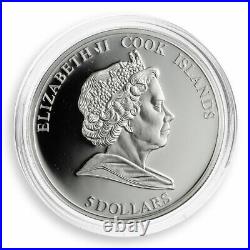 Cook Island, $5, Women's Day, Roses, 8 March, flowers, silver, coin, 2009