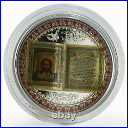 Cook Island 5 dollars The Lords Prayer 3D Bible colored proof silver coin 2015