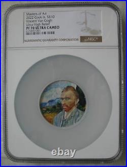 Cook Islands $10 2022 Silver Coin Masters of Art Vincent Van Gogh NGC PF70