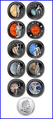 Cook Islands 10x 1$ Silver Coins, International Astronomy 2009 Solar System RARE