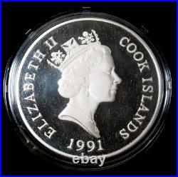 Cook Islands 1991 Endangered Wildlife Elephants Silver Proof $100 Coin Box