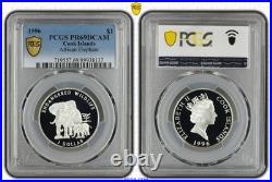 Cook Islands 1996 $1 Dollar Silver Proof Wildlife Elephant PCGS PR69DCAM Top 1/0
