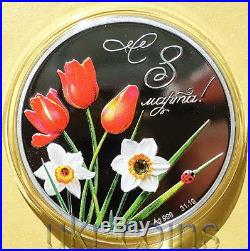 Cook Islands 1Oz Silver Proof Color Coin Women Day Flower Swarovski Gemstone $5