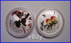 Cook Islands 1 Dollar 2005 Silver Matte 1oz two coins set Chinese Paintings