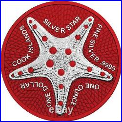Cook Islands 1$ Silver Star Starfish Space Red 1 Oz Silbermünze. 500 St