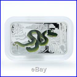 Cook Islands $1 Year of the Snake Green 2013 Rectangular 1oz Silver Coin Proof
