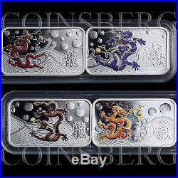 Cook Islands 1 dollar Year of The Dragon Set of 4 Silver Rectangle Coins 2012