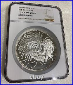 Cook Islands 2003 Bird of Paradise 10Dollars 187g 6oz silver proof coin NGC PF62