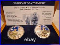 Cook Islands 2008 THE END OF WORLD WAR 1 90th Anniversary 2 OZ Silver proof set
