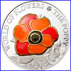 Cook Islands 2009 5$ Flowers of the World POPPY PANSY Silver Coin SET BOX COA