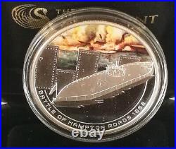 Cook Islands 2010 $1 Famous Naval Battles Hampton Roads 1852 1 OZ Silver Coin