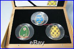 Cook Islands 2010 3×5$ Imperial Eggs in Cloisonné Egg Silver Proof Coin SET BOX