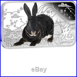 Cook Islands 2011 $1 Year of the Rabbit Black 1 Oz Silver Proof Rectangle Coin
