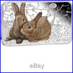 Cook Islands 2011 $1 Year of the Rabbit Grey 1 Oz Silver Proof Rectangle Coin