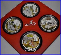 Cook Islands 2011 4x2$ Lunar The Year of the Rabbit-Silver Coin Set+COA+Wood box