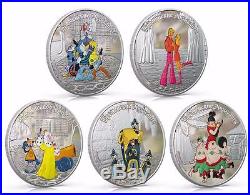 Cook Islands 2011 5×5$ Town Musicians of Bremen 5×1 Oz Limited Silver Coins Set