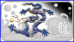 Cook Islands 2012 $1 Year of the Dragon Blue 1 Oz Silver Proof Rectangle Coin