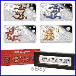 Cook Islands 2012 1$ Year of the Dragon Rectang Proof 4 x 1 Oz Silver Coin Set