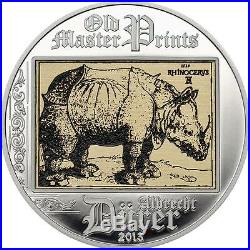 Cook Islands 2013 $5 Albrecht Durer Rhinoceros Silver Coin Mintage only 2500