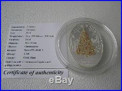 Cook Islands 2013 5$ Christmas Tree Silver Coin with Swarovski and Gold Gilding