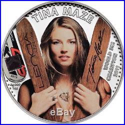 Cook Islands 2013 $5 Tina Maze World Ski Champion 2011 1 Oz Silver Proof Coin