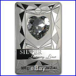 Cook Islands 2014 20$ Luxury Line III Crystal Pink Heart 100g Proof Silver Coin