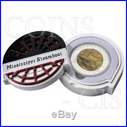 Cook Islands 2014 25$ Mississippi Steamboat 5oz Mother of Pearl Proof Ag Coin