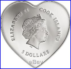 Cook Islands 2014 $5 HAPPY VALENTINE'S DAY 20 g Silver Proof Coin neat Swarovski