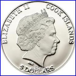 Cook Islands 2014 5$ METEORITE MOLDAVITE IMPACT 1 Oz Silver Coin Real Meteorite
